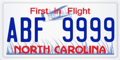 NC license plate ABF9999