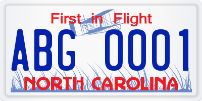 NC license plate ABG0001