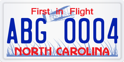 NC license plate ABG0004