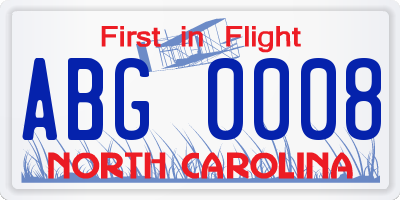 NC license plate ABG0008