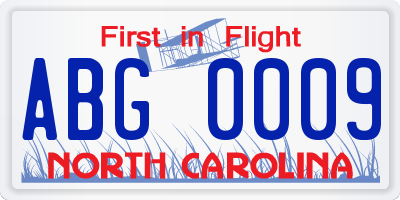 NC license plate ABG0009