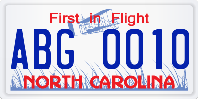 NC license plate ABG0010
