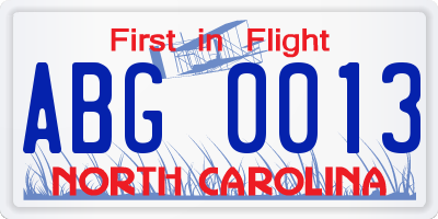 NC license plate ABG0013