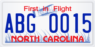 NC license plate ABG0015