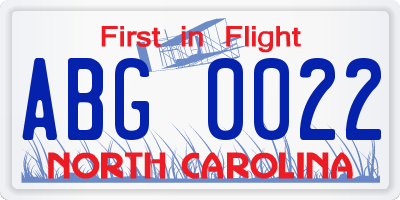 NC license plate ABG0022