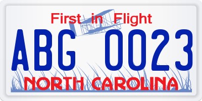 NC license plate ABG0023