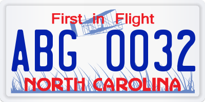 NC license plate ABG0032