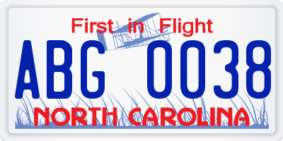 NC license plate ABG0038