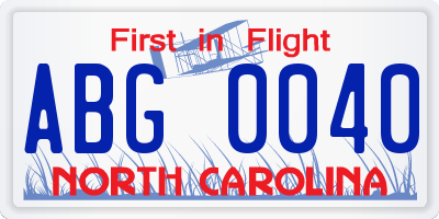 NC license plate ABG0040