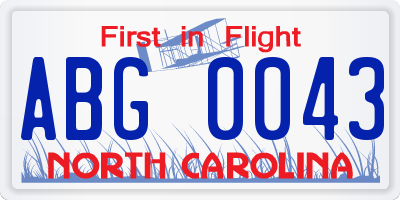 NC license plate ABG0043