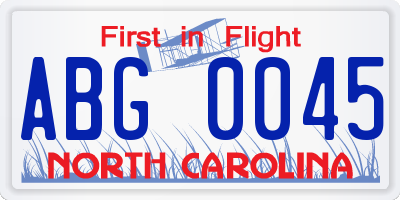 NC license plate ABG0045