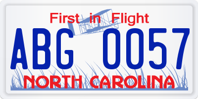 NC license plate ABG0057