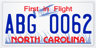 NC license plate ABG0062