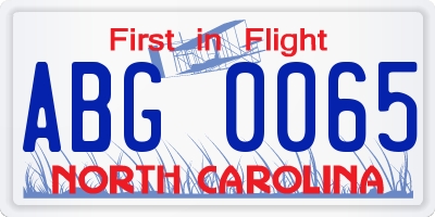 NC license plate ABG0065