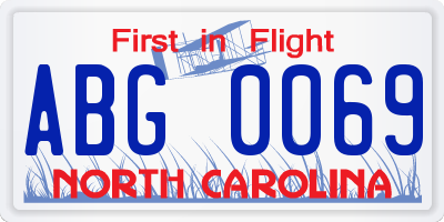 NC license plate ABG0069