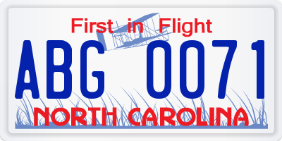 NC license plate ABG0071
