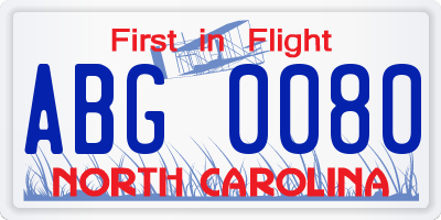 NC license plate ABG0080