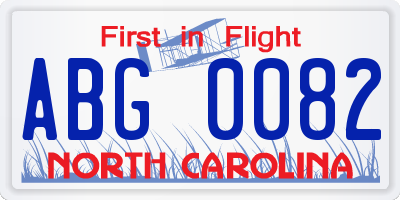 NC license plate ABG0082