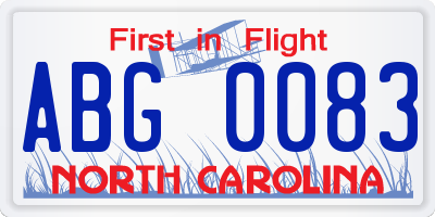NC license plate ABG0083