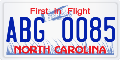 NC license plate ABG0085