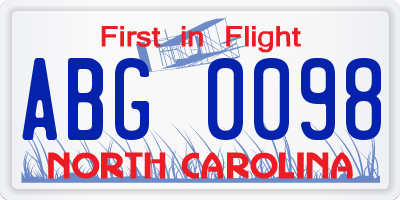 NC license plate ABG0098