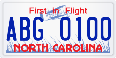 NC license plate ABG0100