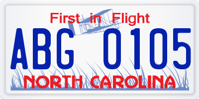 NC license plate ABG0105