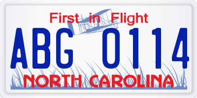 NC license plate ABG0114