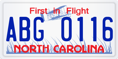 NC license plate ABG0116