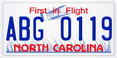 NC license plate ABG0119