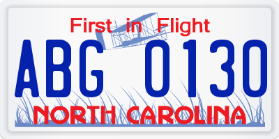 NC license plate ABG0130