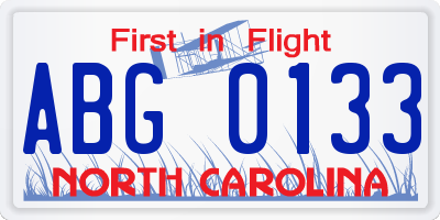 NC license plate ABG0133