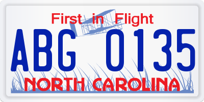 NC license plate ABG0135