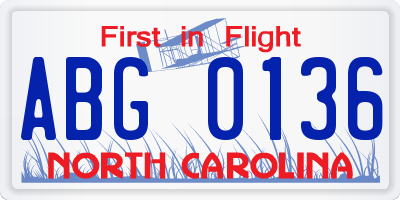 NC license plate ABG0136