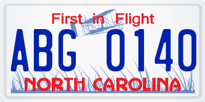 NC license plate ABG0140