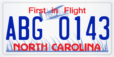 NC license plate ABG0143