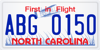 NC license plate ABG0150