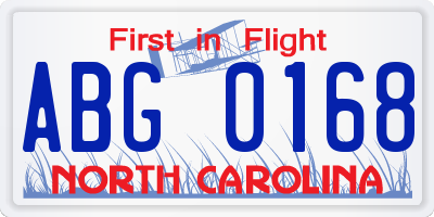 NC license plate ABG0168