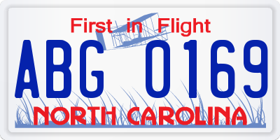 NC license plate ABG0169