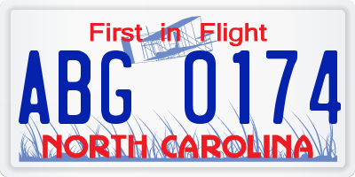 NC license plate ABG0174