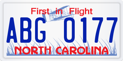 NC license plate ABG0177