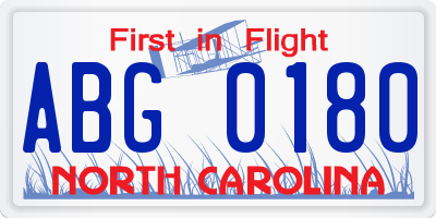 NC license plate ABG0180