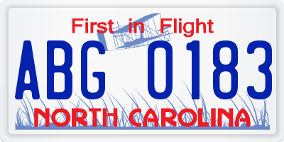 NC license plate ABG0183