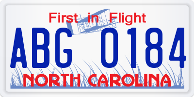NC license plate ABG0184