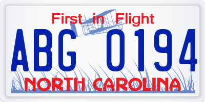 NC license plate ABG0194