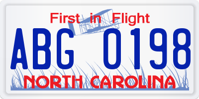 NC license plate ABG0198