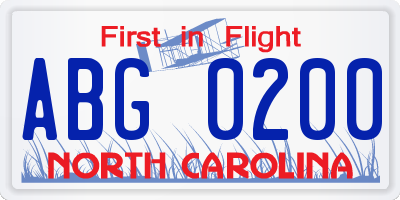 NC license plate ABG0200