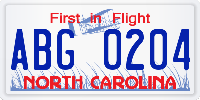 NC license plate ABG0204
