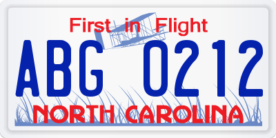 NC license plate ABG0212