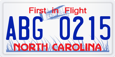 NC license plate ABG0215